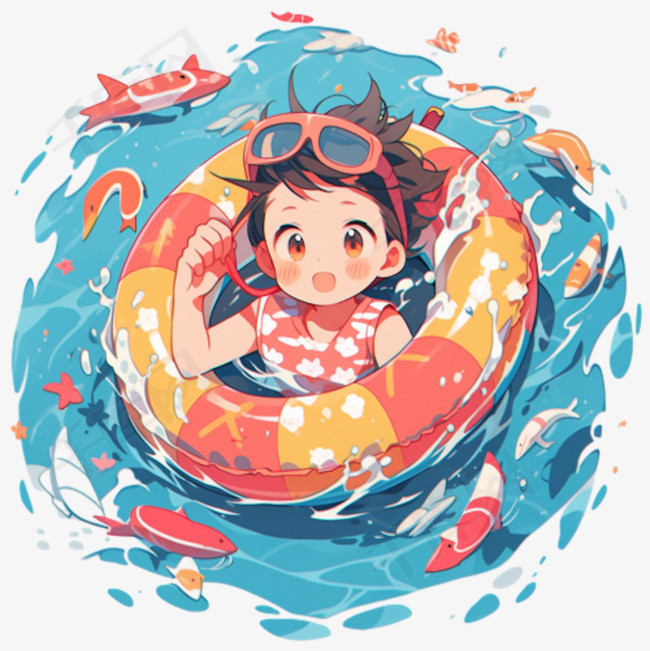 夏季3D立体女孩游泳免抠图片