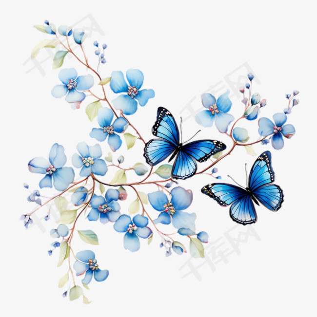 鲜花蝴蝶元素立体免抠图案