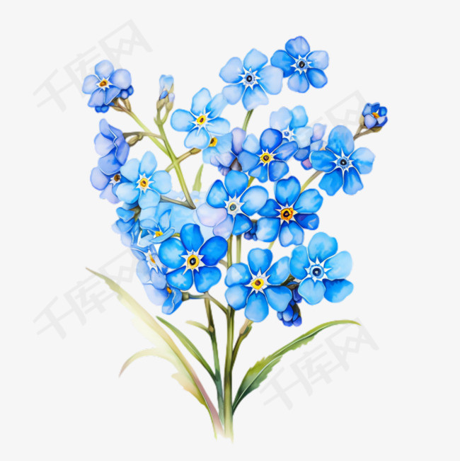 蓝色小花元素立体免抠图案