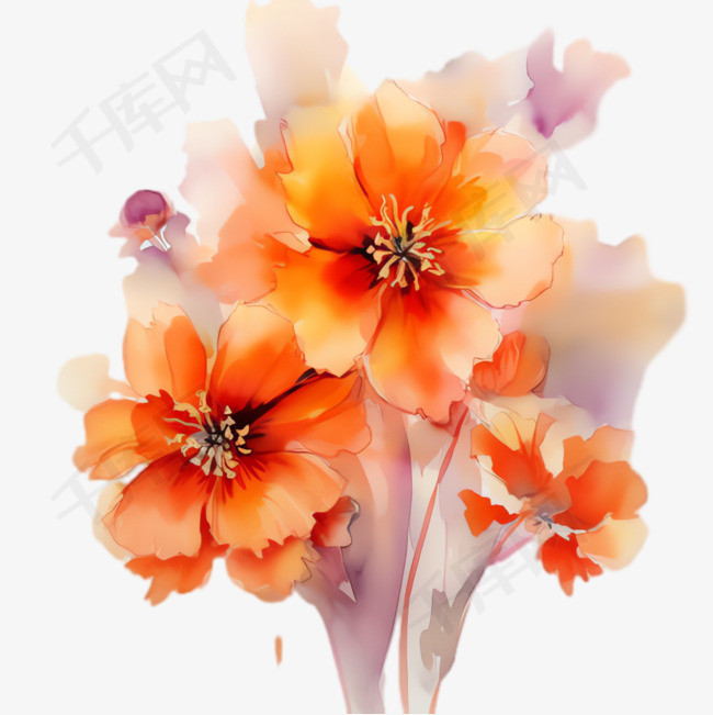 橘色花朵元素立体免抠图案