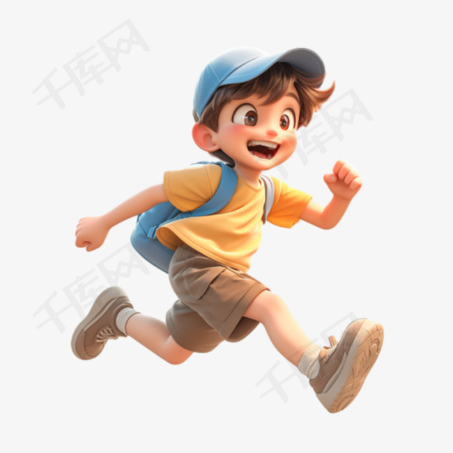 开学季跳跃活力男孩3D人物设计