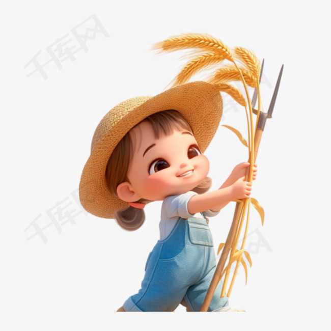 种植小麦的女孩3D人物图片
