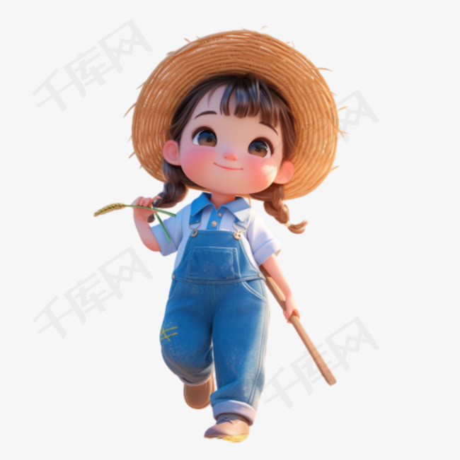 种植小麦的女孩3D人物素材