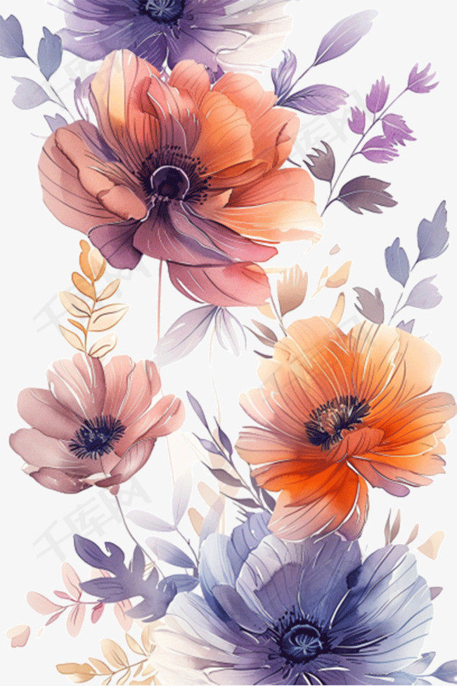 花朵插画手绘免抠元素水彩