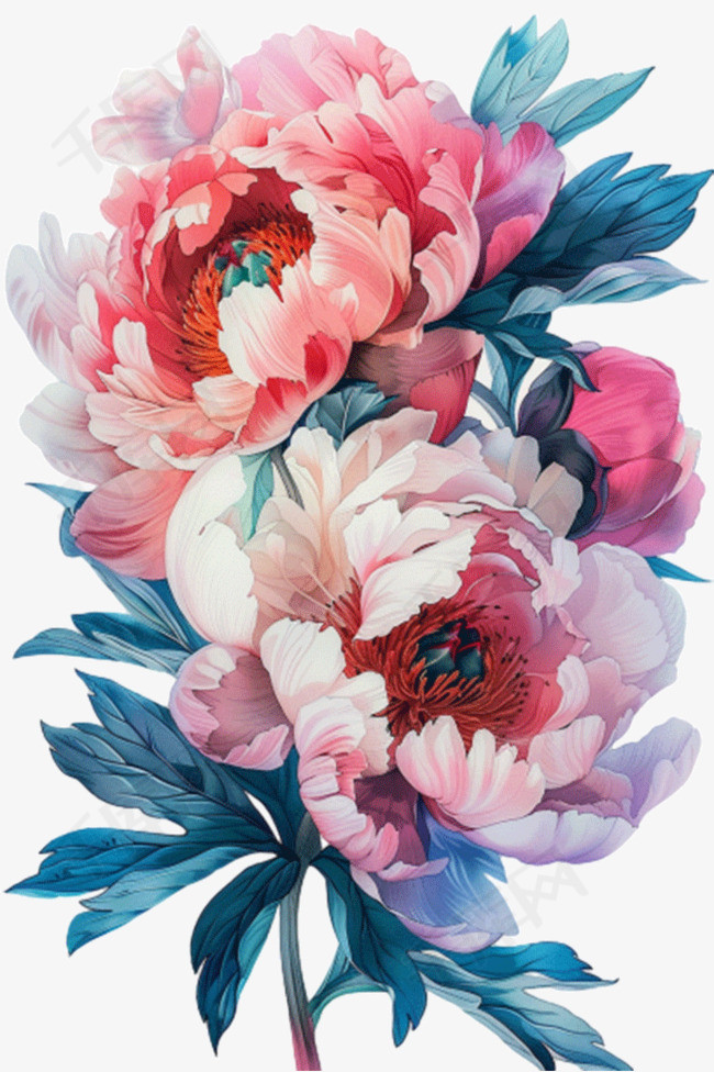 牡丹免抠花朵插画手绘元素