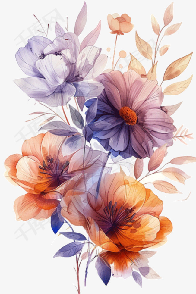 花朵元素水彩插画手绘免抠