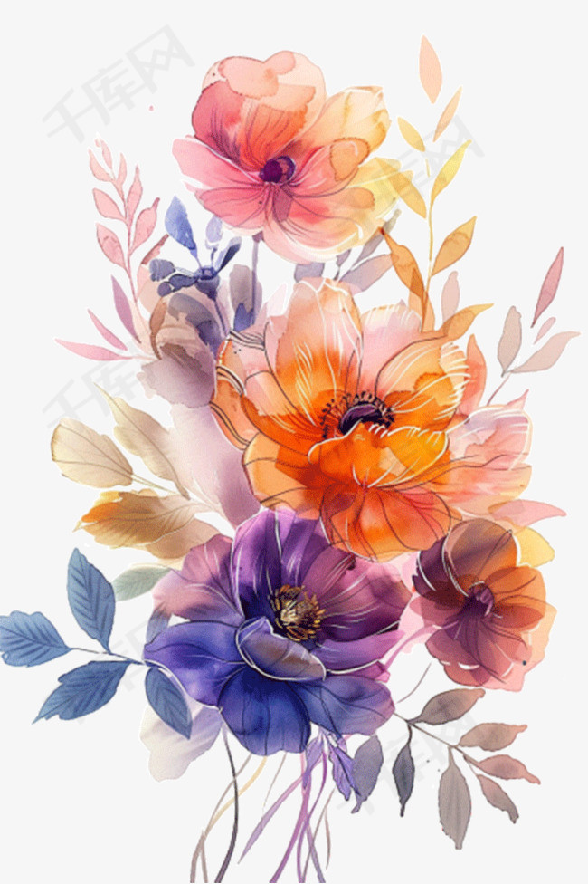 水彩插画手绘免抠元素花朵