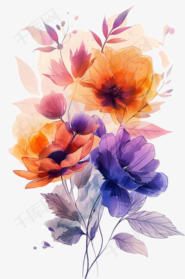 花朵水彩插画手绘免抠元素