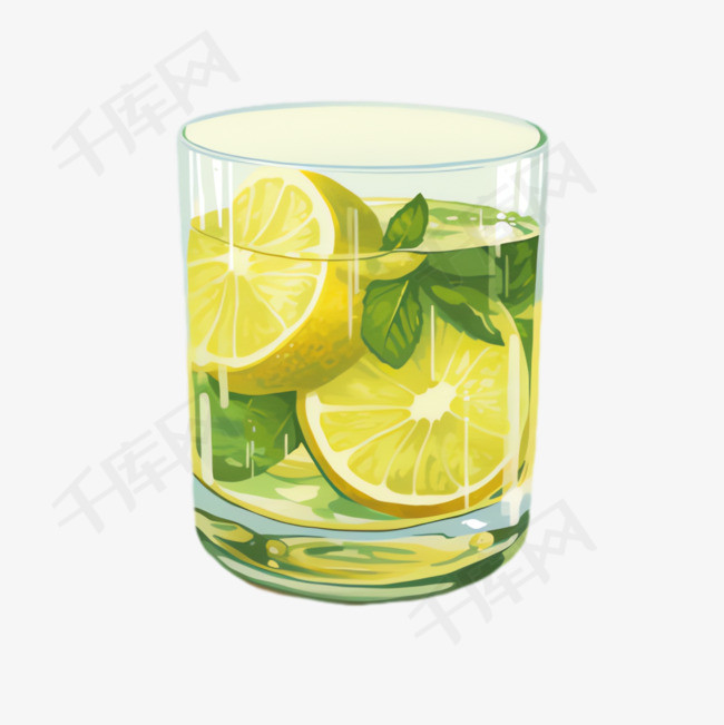 清爽柠檬水元素立体免抠图案