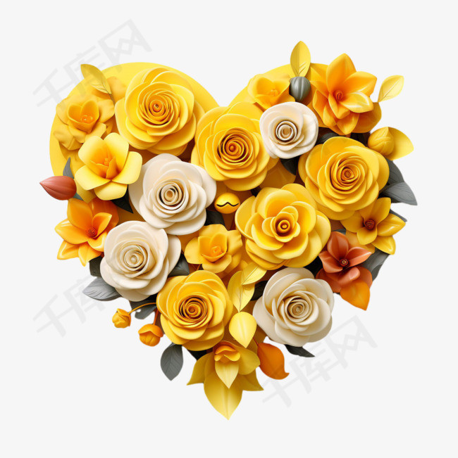 黄色玫瑰元素立体免抠图案