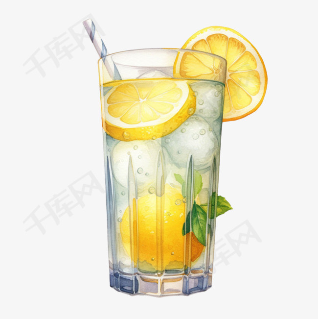 可口柠檬水元素立体免抠图案