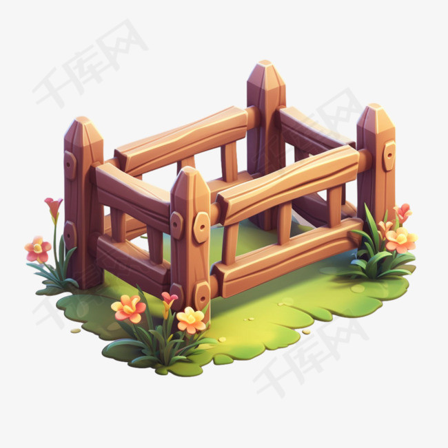 木桩围栏元素立体免抠图案