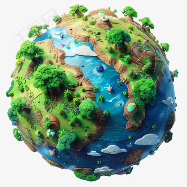 地球生态元素立体免抠图案