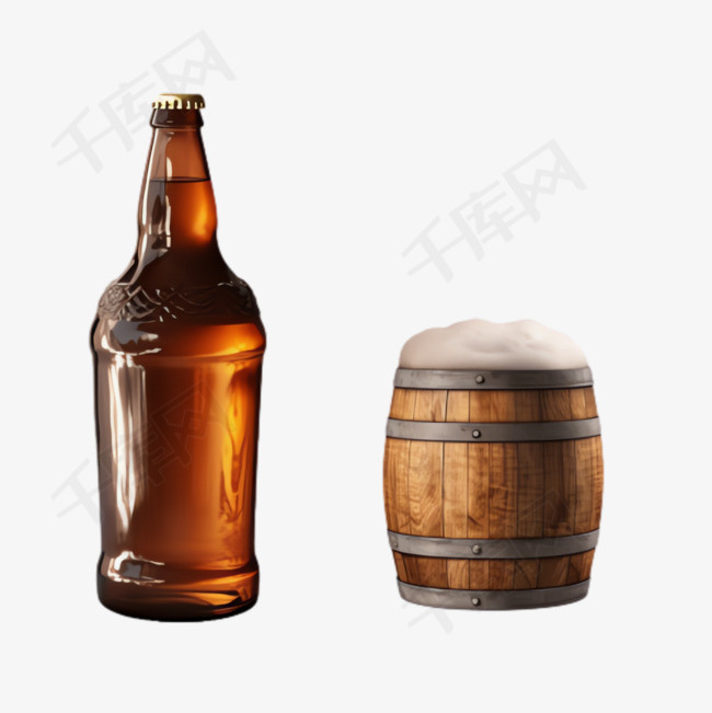 啤酒木桶元素立体免抠图案