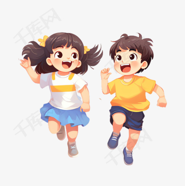 小孩奔跑元素立体免抠图案