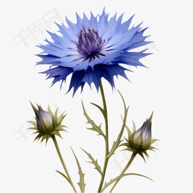 蓝色花朵元素立体免抠图案