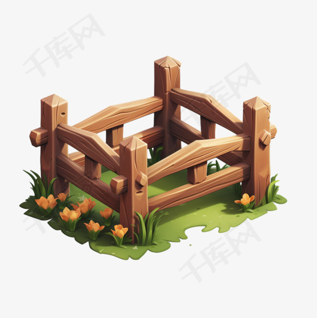 木桩围栏元素立体免抠图案