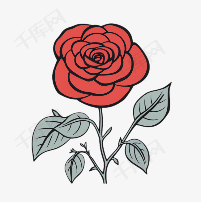 红色玫瑰元素立体免抠图案