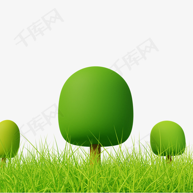绿色树草丛立体卡通自然装饰免抠