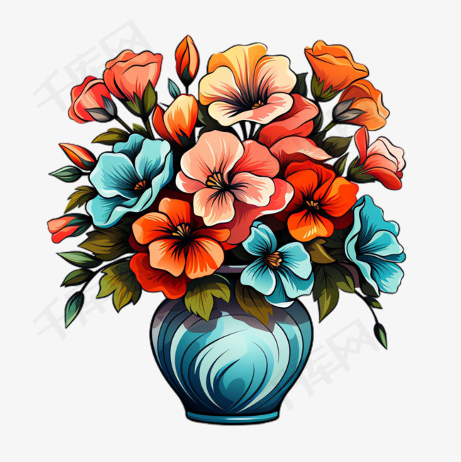 花瓶鲜花元素立体免抠图案