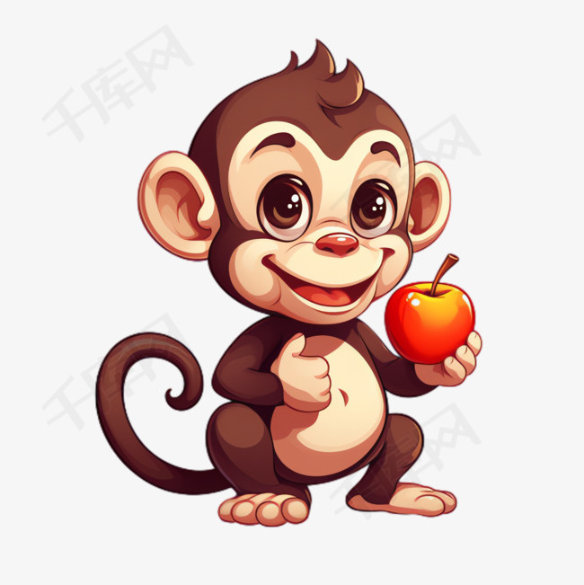 猴子苹果元素立体免抠图案