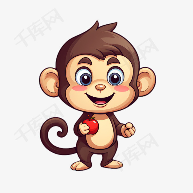猴子苹果元素立体免抠图案