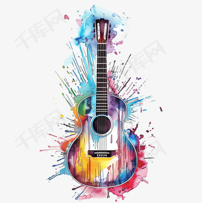 吉他颜料元素立体免抠图案