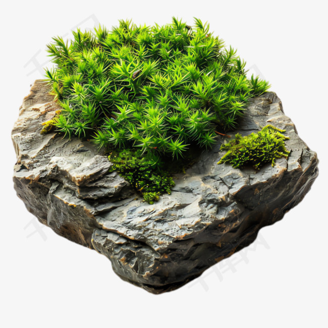 绿植岩石元素立体免抠图案