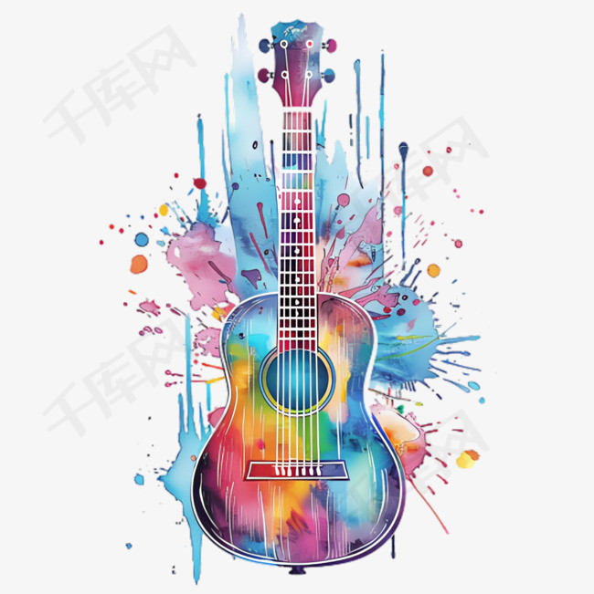 吉他颜料元素立体免抠图案