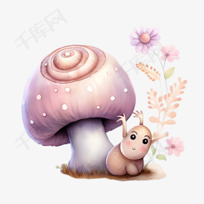 蘑菇女孩元素立体免抠图案