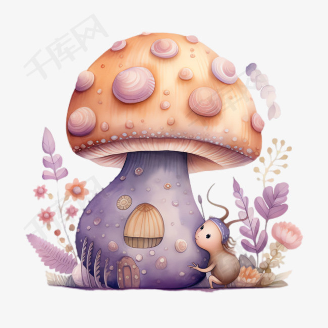 蘑菇女孩元素立体免抠图案