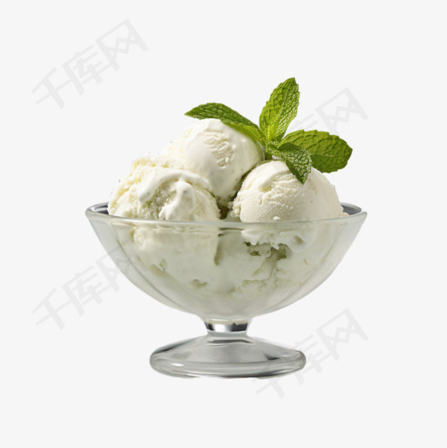 冰淇淋薄荷叶元素立体免抠图案