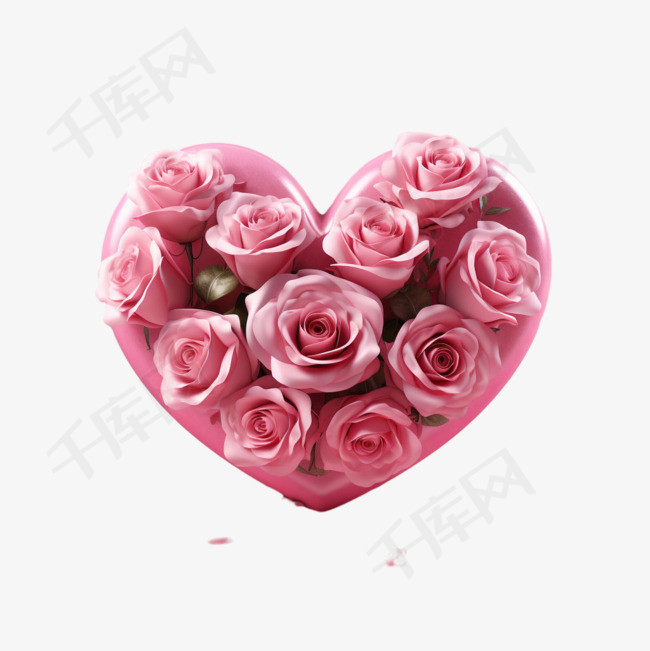 爱心粉玫瑰元素立体免抠图案