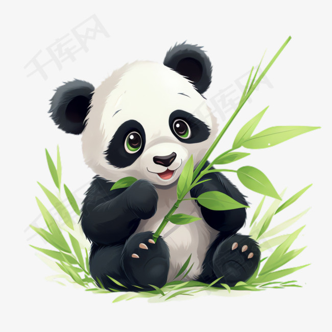 熊猫竹子元素立体免抠图案