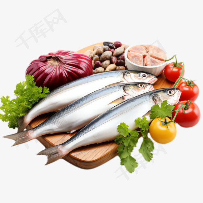 鱼类蔬菜元素立体免抠图案