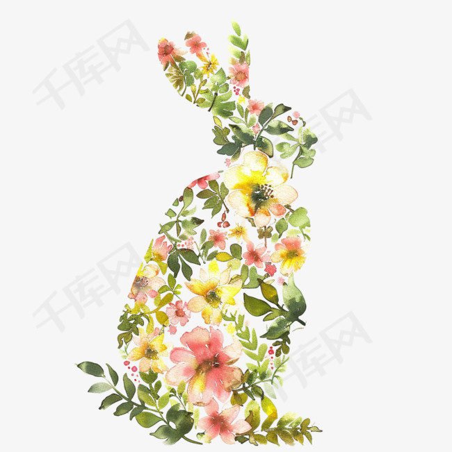 兔子花朵元素立体免抠图案