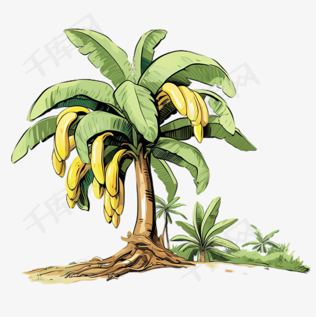 香蕉树海滩元素立体免抠图案