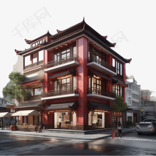 中式房屋元素立体免抠图案