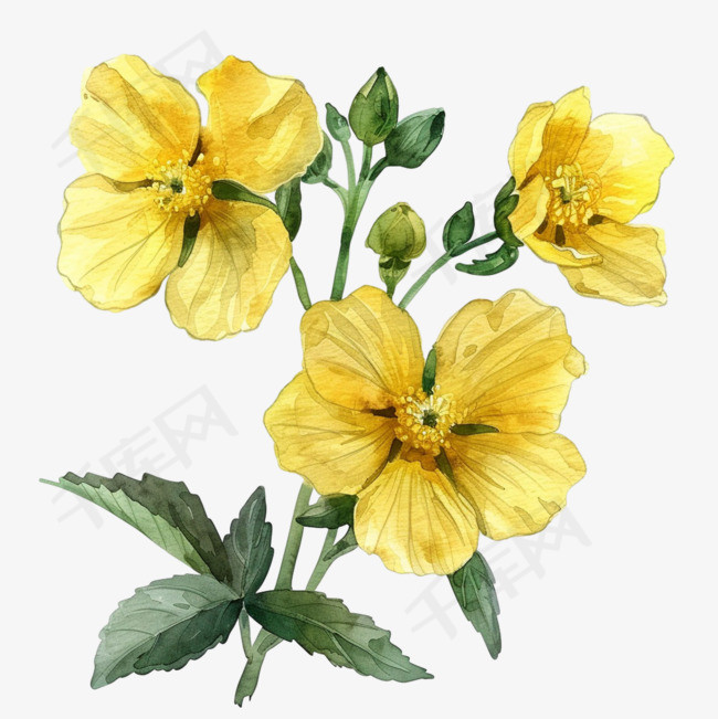 黄色花朵元素立体免抠图案