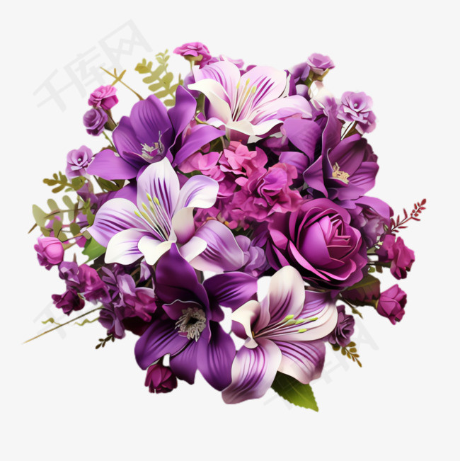 紫色花束元素立体免抠图案