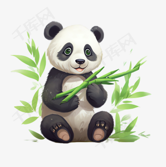 熊猫竹子元素立体免抠图案