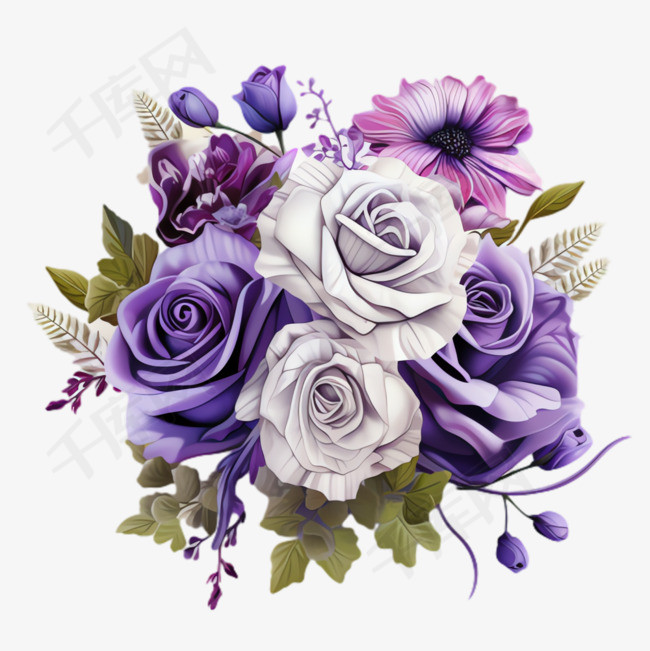 紫色花束元素立体免抠图案