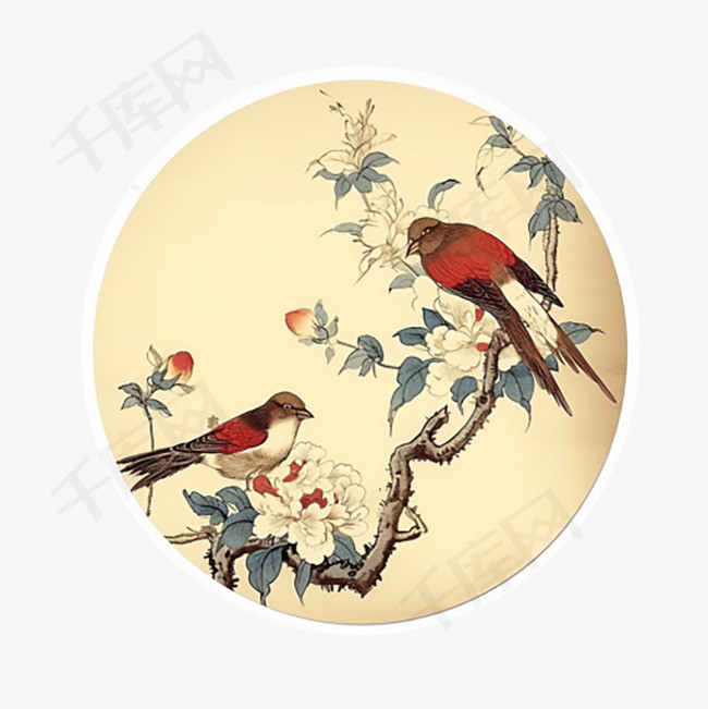 中式古风传统工艺品花鸟团扇扇面