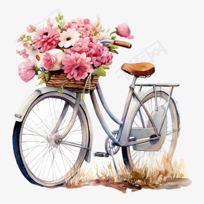 自行车花篮元素立体免抠图案
