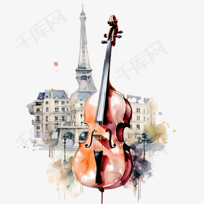 铁塔小提琴元素立体免抠图案