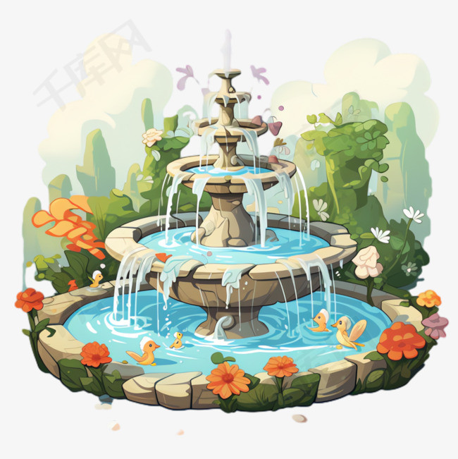 喷泉水池元素立体免抠图案