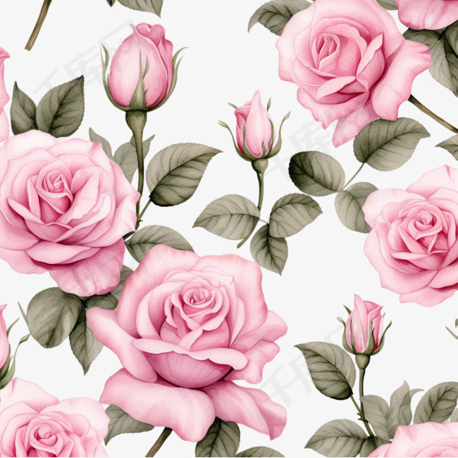 粉玫瑰鲜花元素立体免抠图案