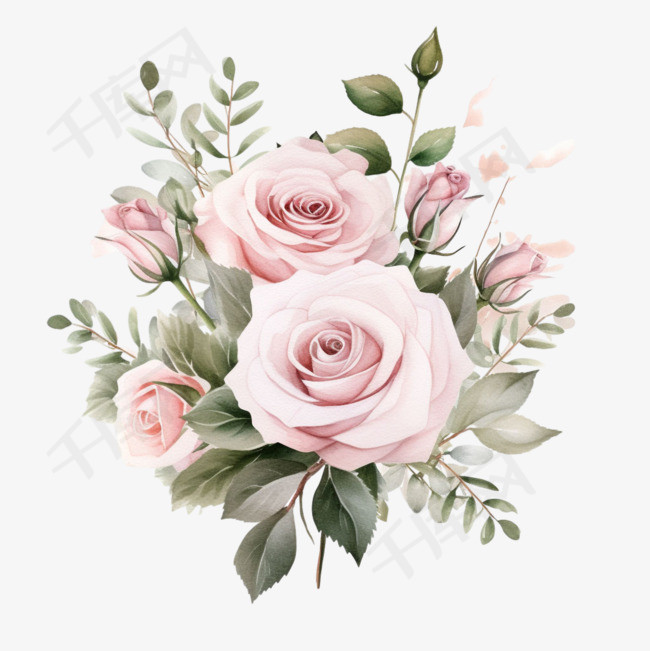 粉嫩玫瑰元素立体免抠图案