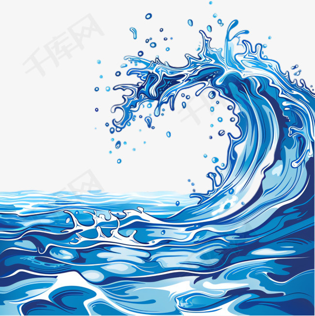 蓝色海浪元素立体免抠图案