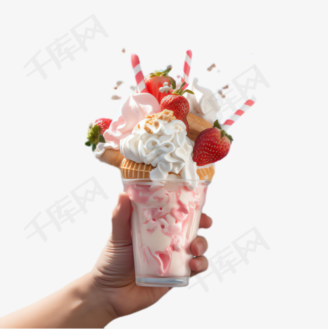 草莓冰淇淋元素立体免抠图案